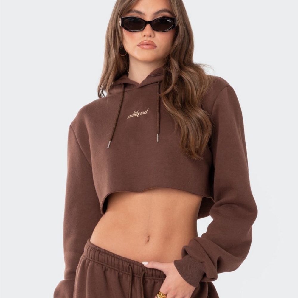 edikted brown cropped hoodie